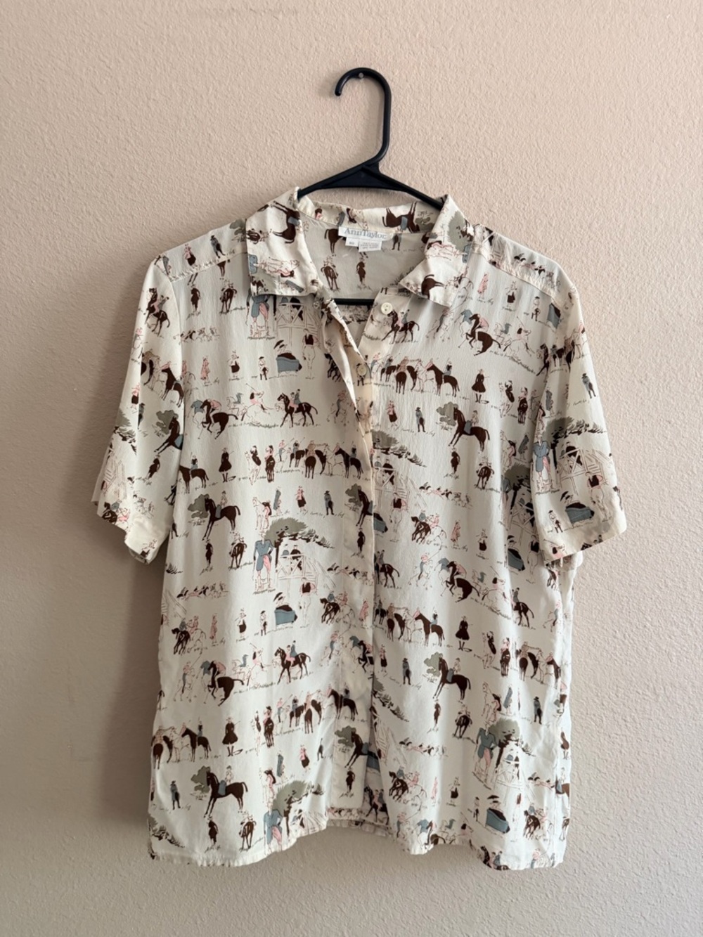Vintage Ann Taylor Silk Western Print Button Down
